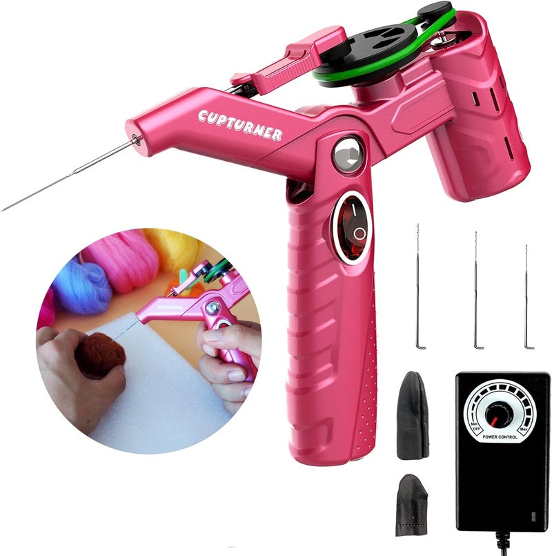 CUPTURNER Needle Felting Machine for Quick Felting, Electric Felting Needle Machine Kit with Speed Control, Needle Felting Tool for Wool Painting and Felted Animals, Pink - Image 1